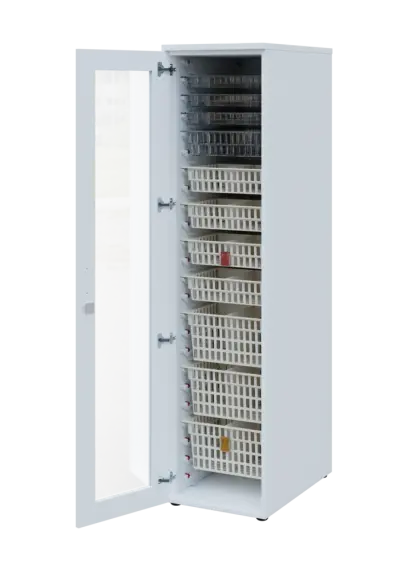 EUROMEDICA S - 46 skříň léková boxová, 1-dveřová/prosklená, levá, 1950x460x735, korpus bílý, dvířka bílá